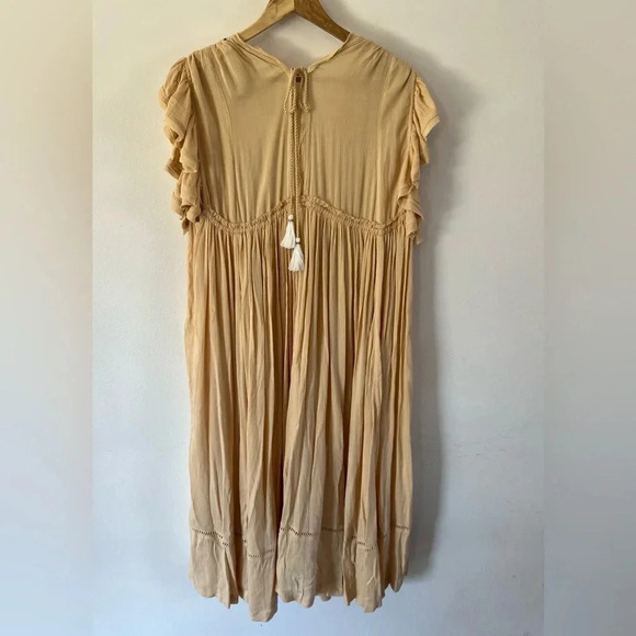 Free People Bali Will Wait For You Yellow Embroidered Gauzy Midi Dress Sz Medium - Picture 10 of 13